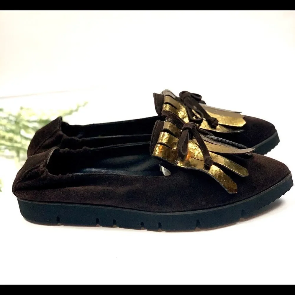 NWT Kennel & Schmenger Brown Suede Fringe Pointy Toe Flats